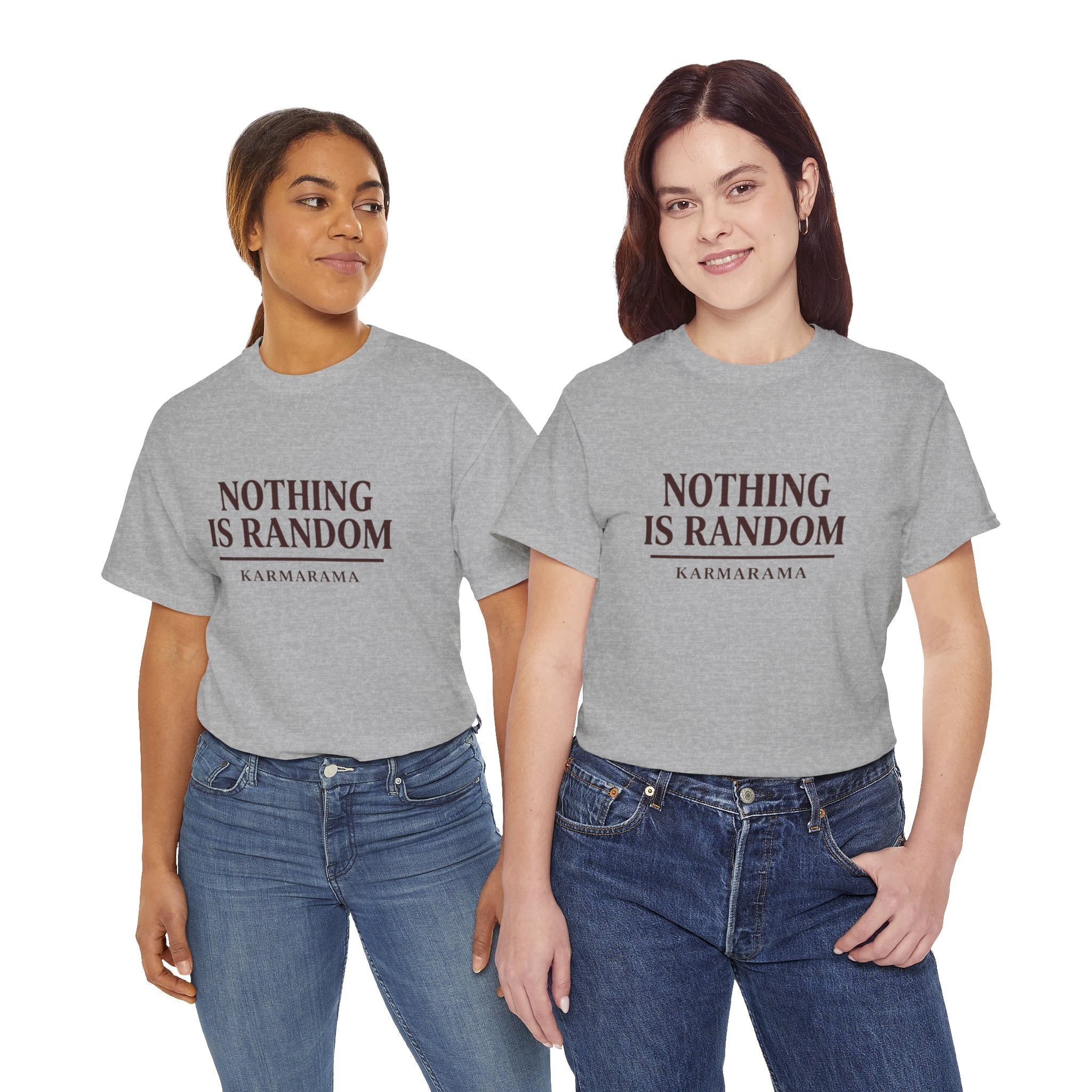 Karma quote "NOTHING IS RANDONM" unisex t-shirt by KARMARAMA. Available in 11 colors and 8 sizes. Premium organic cotton, ethically made. Trust the universe. Nothing is random."