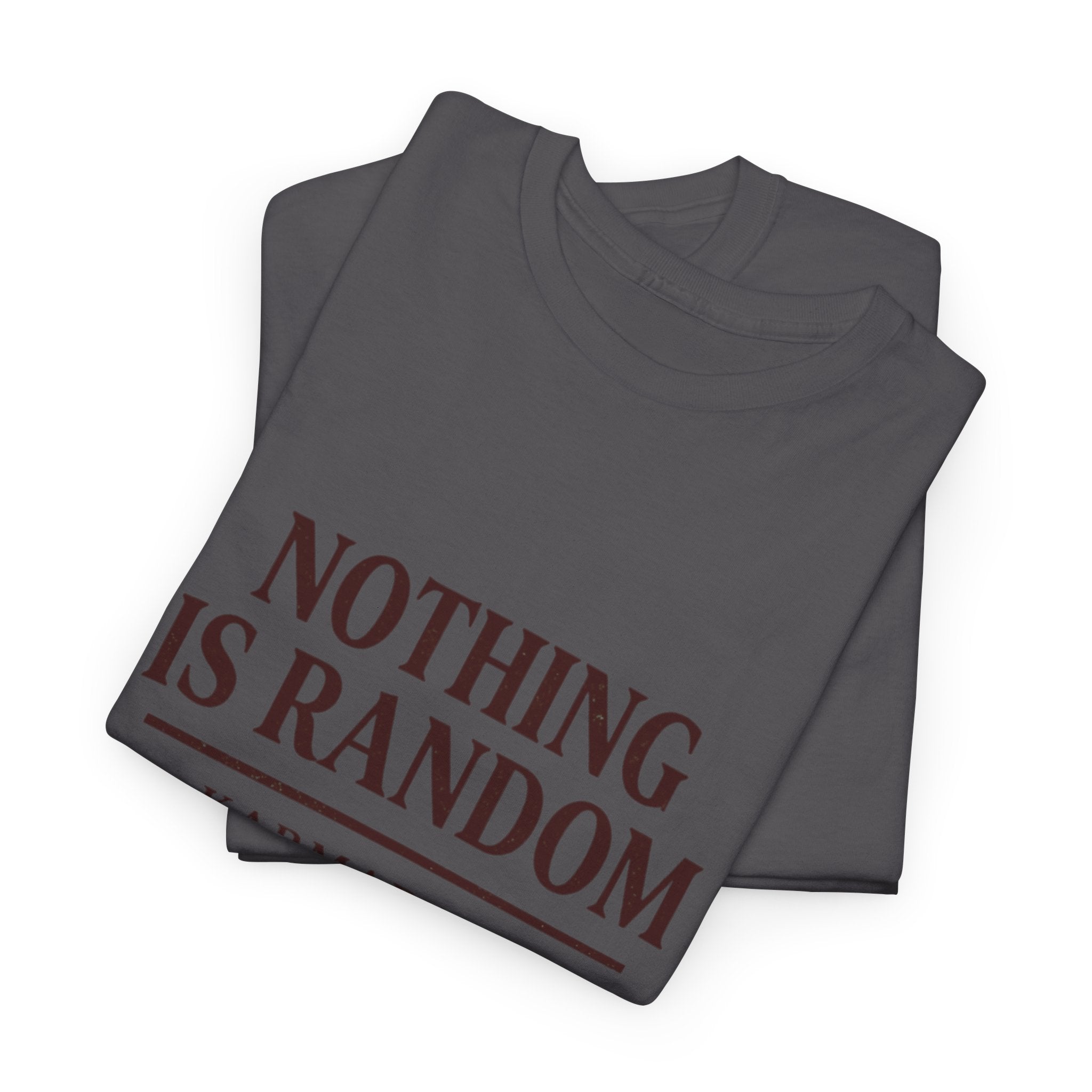 Karma quote "NOTHING IS RANDONM" unisex t-shirt by KARMARAMA. Available in 11 colors and 8 sizes. Premium organic cotton, ethically made. Trust the universe. Nothing is random."