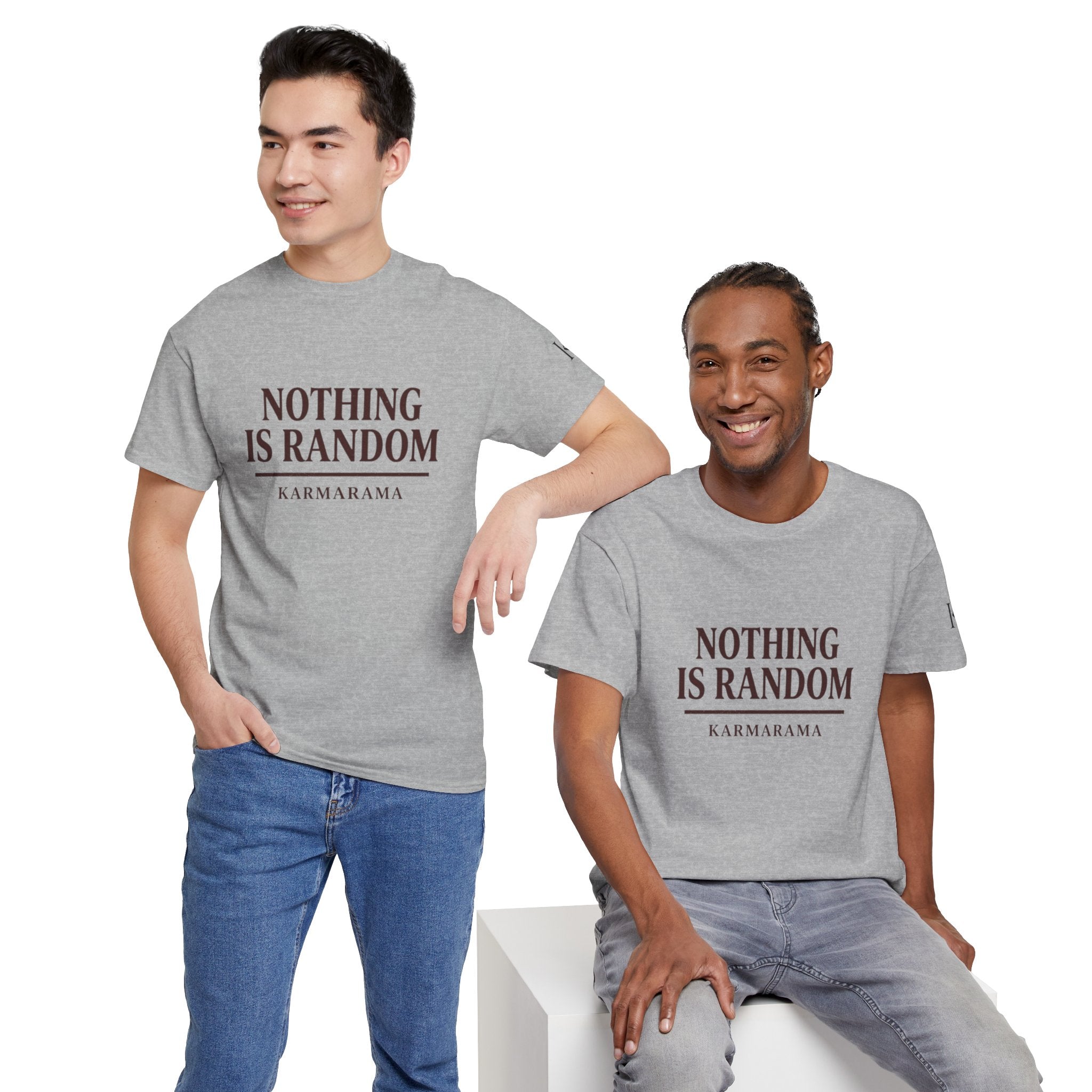 Karma quote "NOTHING IS RANDONM" unisex t-shirt by KARMARAMA. Available in 11 colors and 8 sizes. Premium organic cotton, ethically made. Trust the universe. Nothing is random."