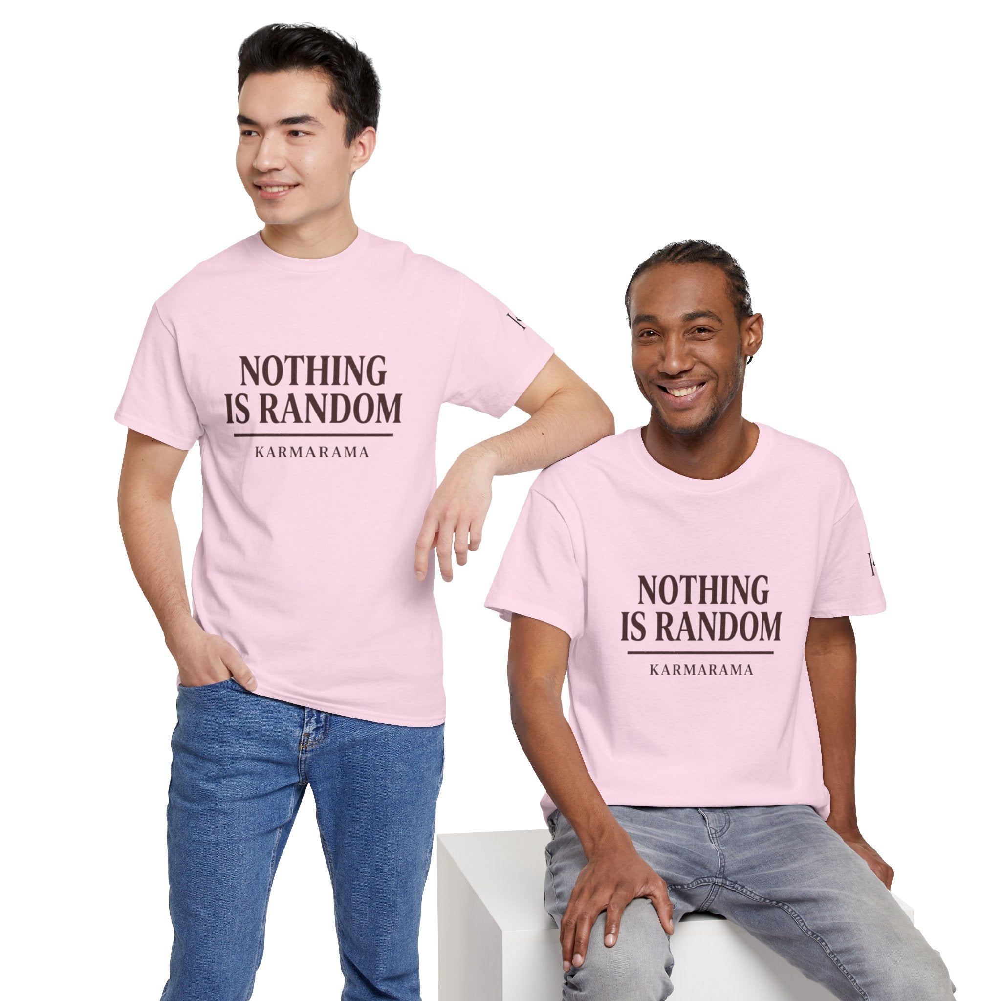 Karma quote "NOTHING IS RANDONM" unisex t-shirt by KARMARAMA. Available in 11 colors and 8 sizes. Premium organic cotton, ethically made. Trust the universe. Nothing is random."
