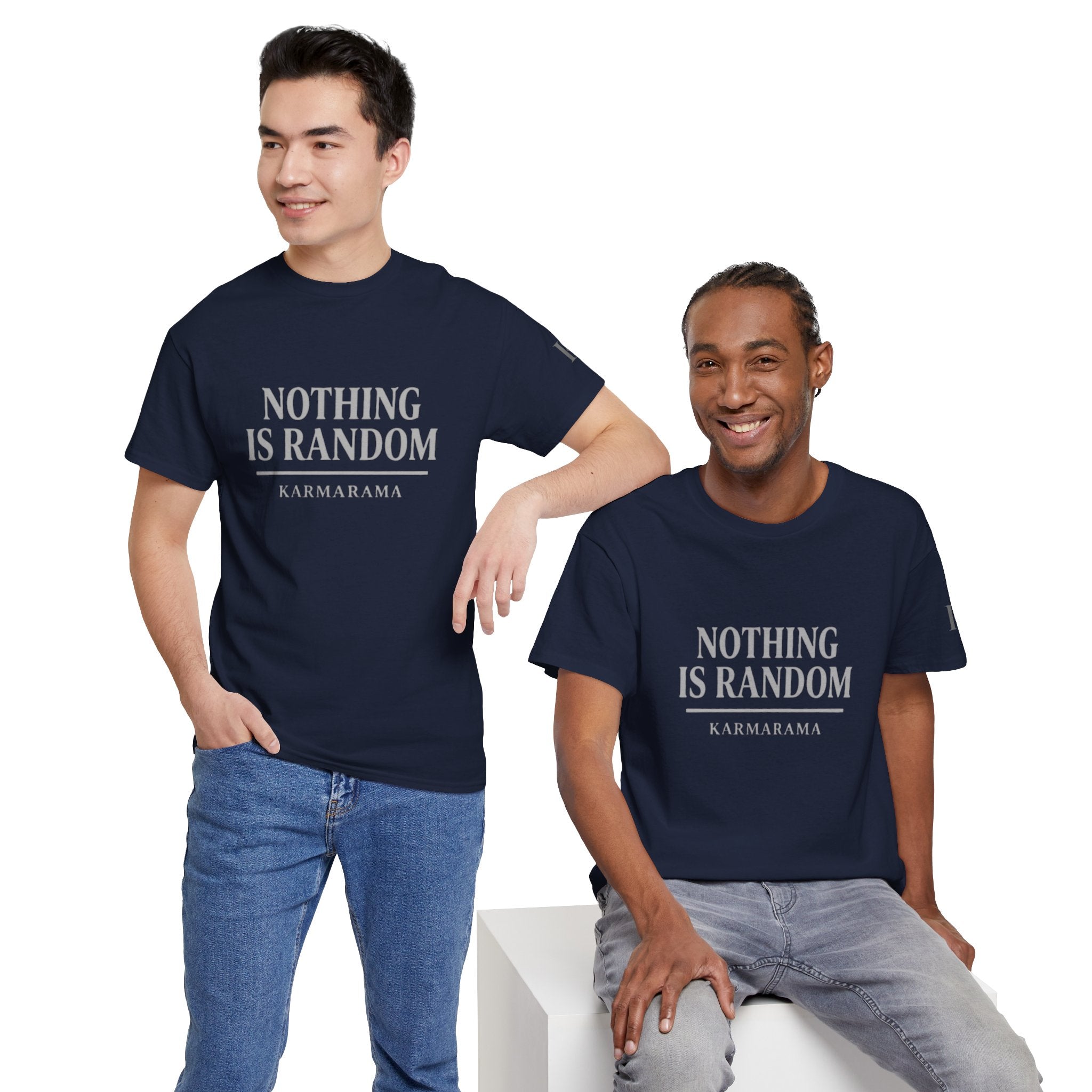 Karma quote "NOTHING IS RANDONM" unisex t-shirt by KARMARAMA. Available in 11 colors and 8 sizes. Premium organic cotton, ethically made. Trust the universe. Nothing is random."