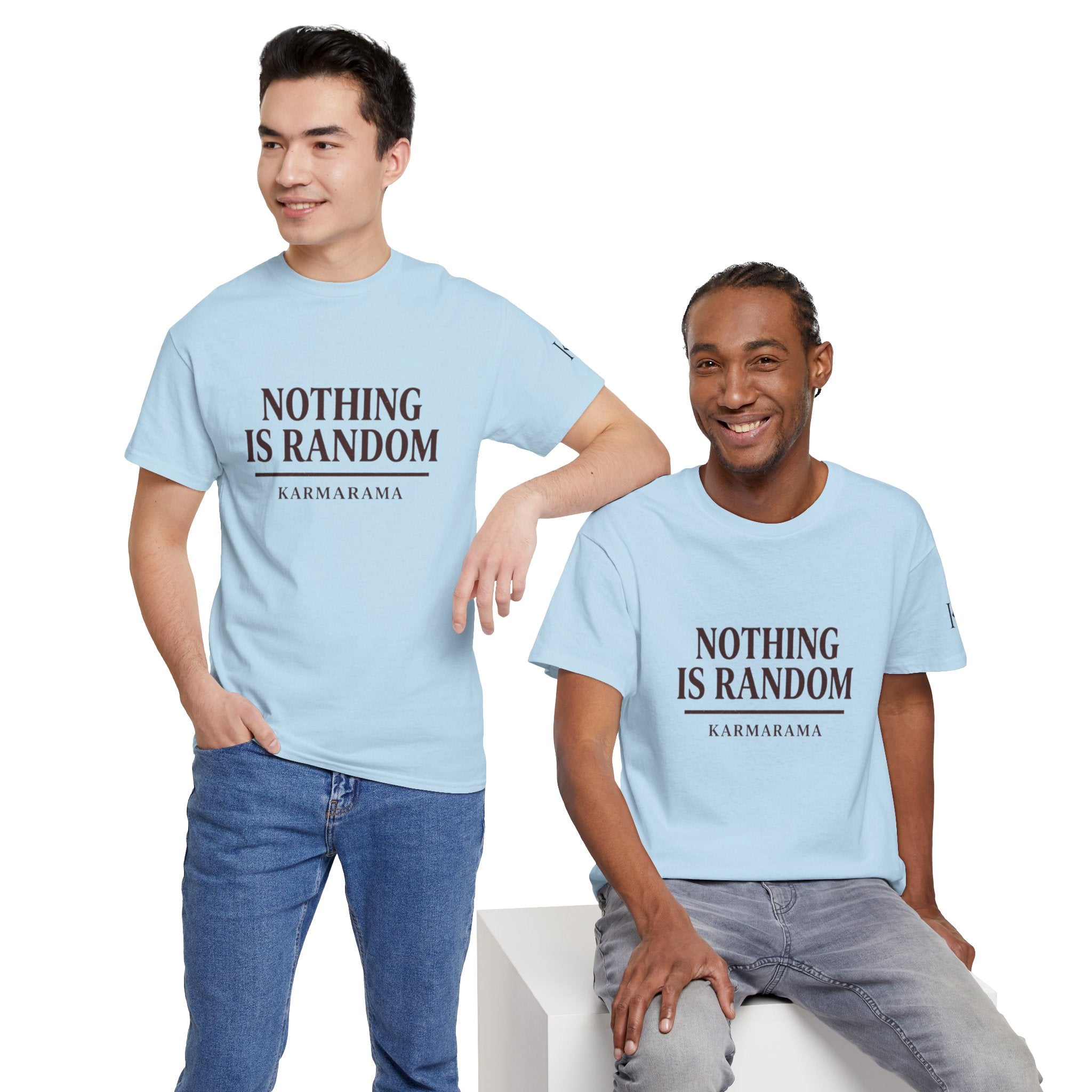 Karma quote "NOTHING IS RANDONM" unisex t-shirt by KARMARAMA. Available in 11 colors and 8 sizes. Premium organic cotton, ethically made. Trust the universe. Nothing is random."
